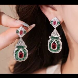 Gorgeous rhodium finish emerald and ruby shaded swarovski elements earrings #137